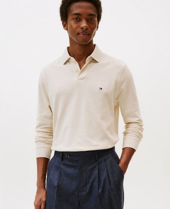 Tommy Hilfiger longsleeve polo melange ecru | Slim-fit