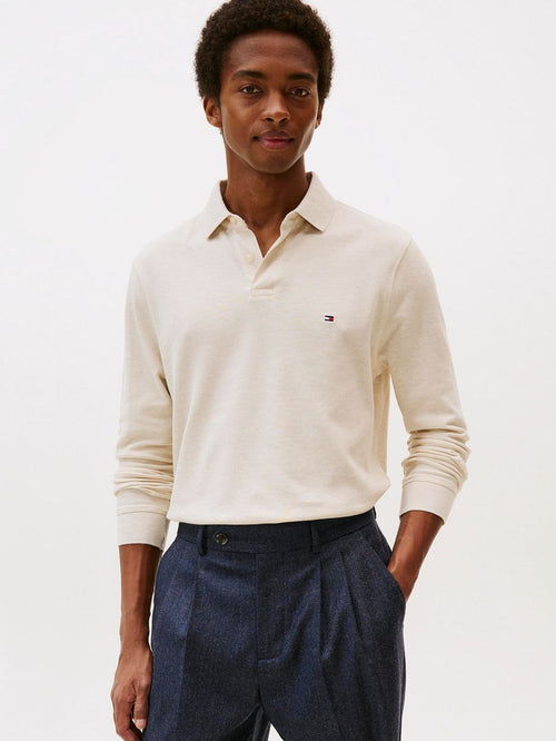 Tommy Hilfiger longsleeve polo melange ecru | Slim-fit