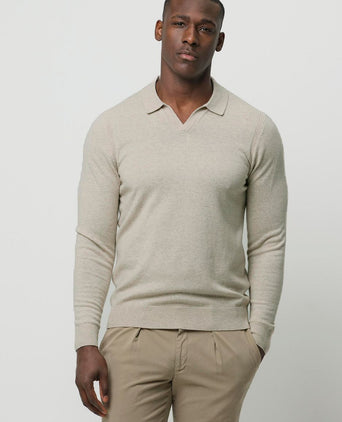 Profuomo longsleeve poloshirt wol blend sand