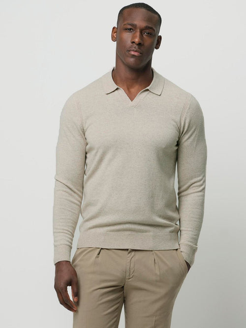 Profuomo longsleeve poloshirt wol blend sand