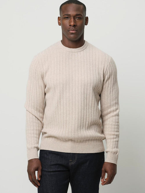 Profuomo pullover rib wol blend sand