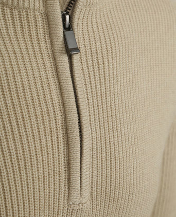 Suitable halve rits trui patch ecru | Slim-fit