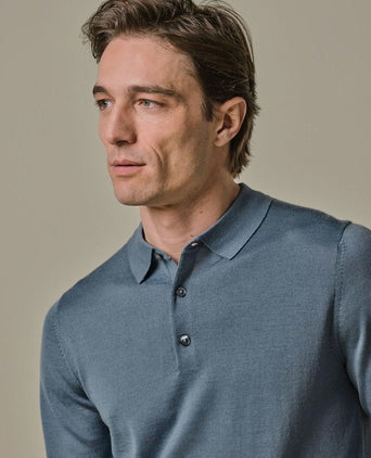Longsleeve poloshirt merinowol blauw