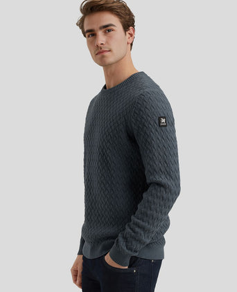 Vanguard trui knitted structure blauw | Regular-fit