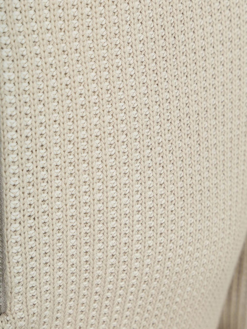 Hooded halve rits pullover structured bi-colour ecru