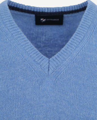 Lamswol trui v-hals blauw