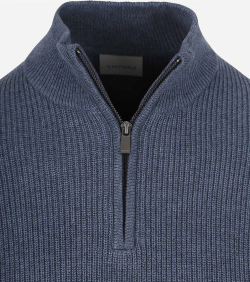 halve rits trui wol blend donkerblauw