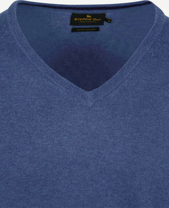 Trui cashmere v-hals kobaltblauw