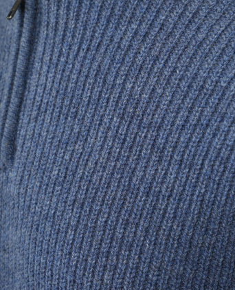 halve rits trui lamswol mid blauw