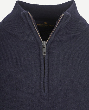 halve rits trui merinowol donkerblauw