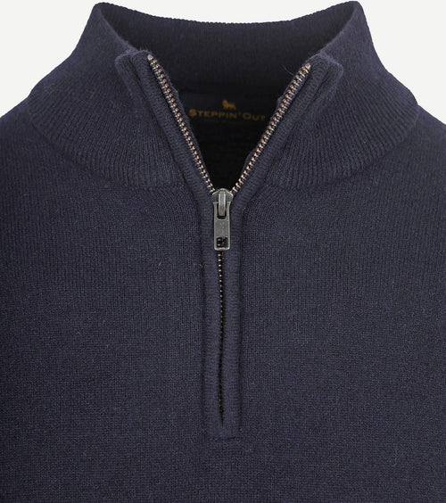 halve rits trui merinowol donkerblauw