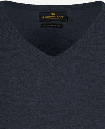 Pullover v-hals merinowol donkerblauw