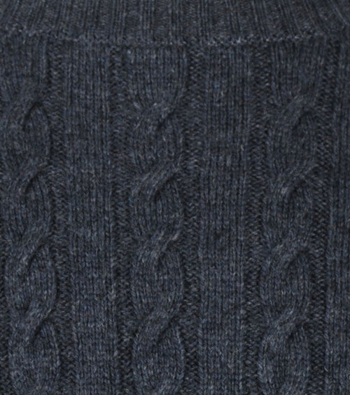 Kabeltrui merinowol melange donkerblauw