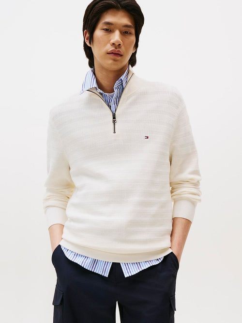 Tommy Hilfiger pullover halfzip structure ivory | Regular-fit