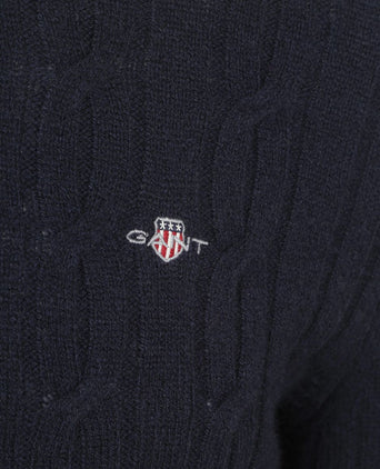 Halfzip lamswol trui cable donkerblauw