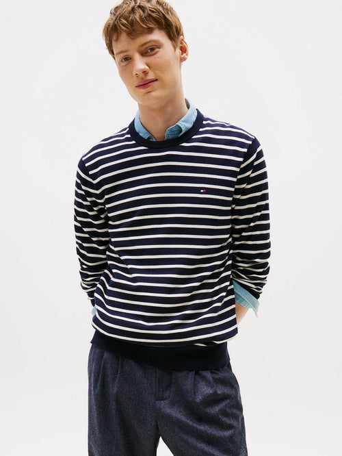 Tommy Hilfiger trui streep donkerblauw | Regular-fit
