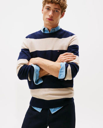 Tommy Hilfiger trui lamswol streep donkerblauw | Regular-fit