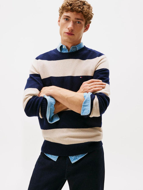 Tommy Hilfiger trui lamswol streep donkerblauw | Regular-fit