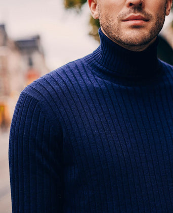 Suitable coltrui rib merino donkerblauw | Slim-fit