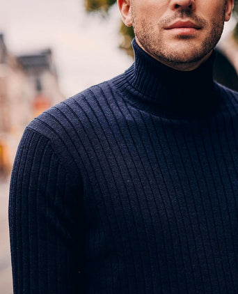 Suitable coltrui rib merino donkerblauw | Slim-fit