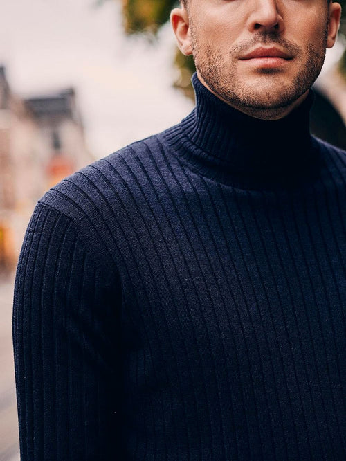 Suitable coltrui rib merino donkerblauw | Slim-fit