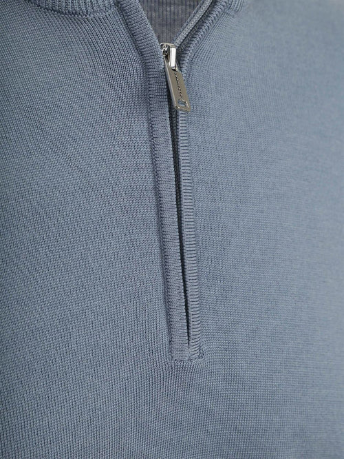 halve rits pullover merinowol blauw