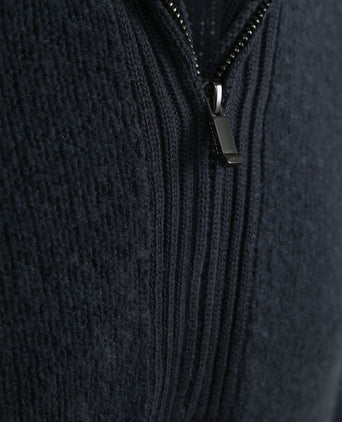 Deep zip pullover boiled wool donkerblauw
