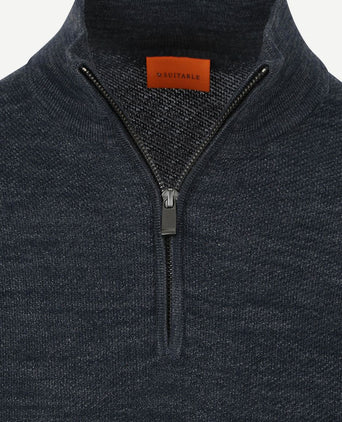 Suitable pine knit halve rits trui donkerblauw | Slim-fit