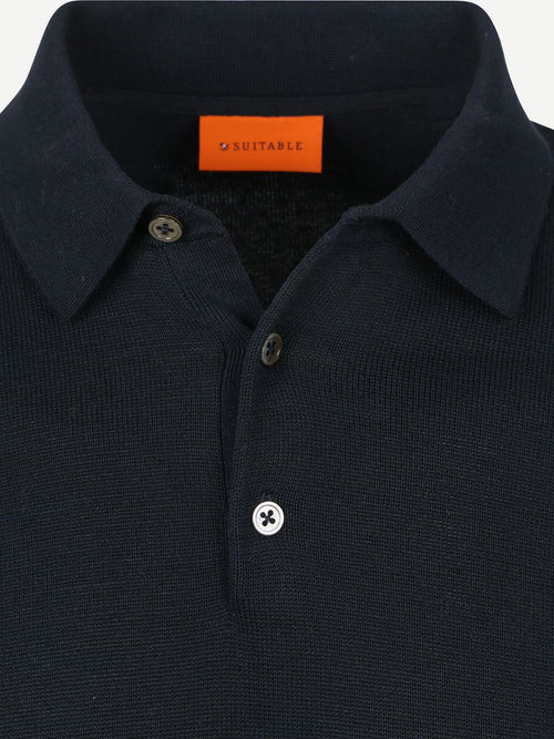Longsleeve poloshirt flat knit donkerblauw