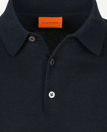 Longsleeve poloshirt flat knit donkerblauw