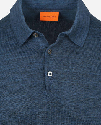 Suitable longsleeve poloshirt flat knit blauw