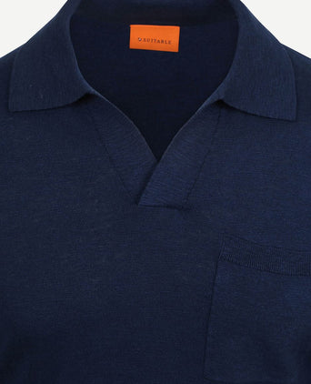 Longsleeve knitted poloshirt riva pocket donkerblauw