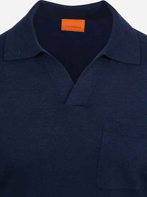 Longsleeve knitted poloshirt riva pocket donkerblauw