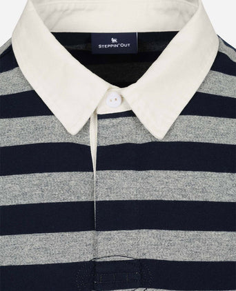 Rugby polo streep donkerblauw grijs