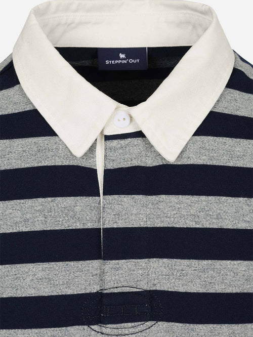 Rugby polo streep donkerblauw grijs