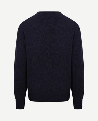 Pullover lamswol o-hals midnight mix donkerblauw