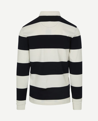 Rugby polo streep donkerblauw wit