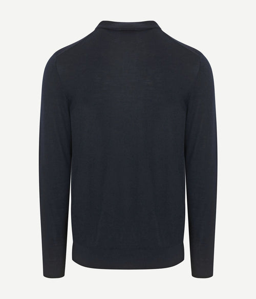 Profuomo longsleeve poloshirt merinowol donkerblauw