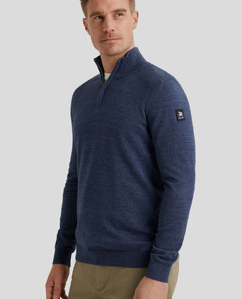 Trui halve rits melange donkerblauw