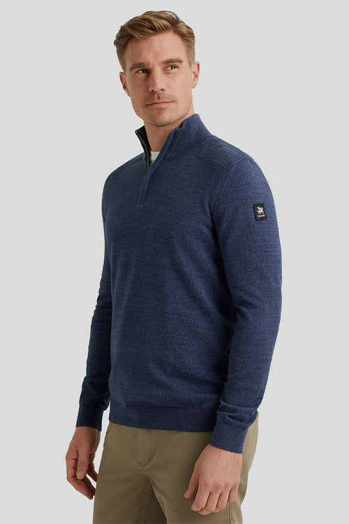 Trui halve rits melange donkerblauw
