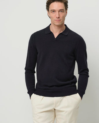 Longsleeve poloshirt wol blend donkerblauw