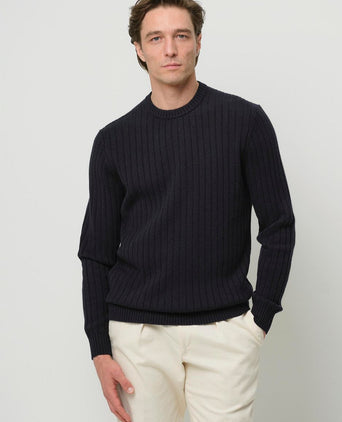 Pullover rib wol blend donkerblauw
