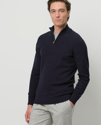 halve rits pullover structure donkerblauw