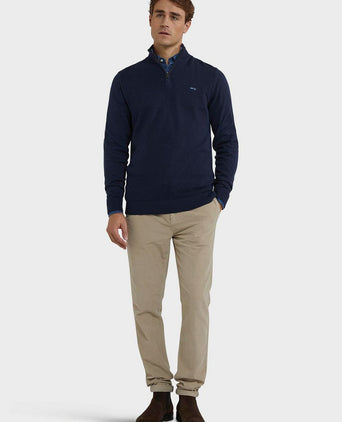 halve rits trui merino blend structure donkerblauw