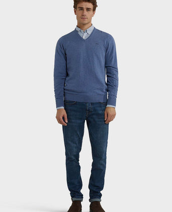 Trui merino blend v-hals vintage blauw