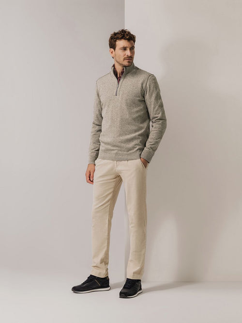 State of Art halve rits trui wool blend melange taupe | Regular-fit