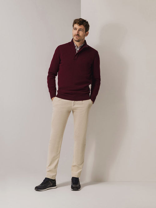 State of Art halve rits trui wool blend burgundy | Regular-fit