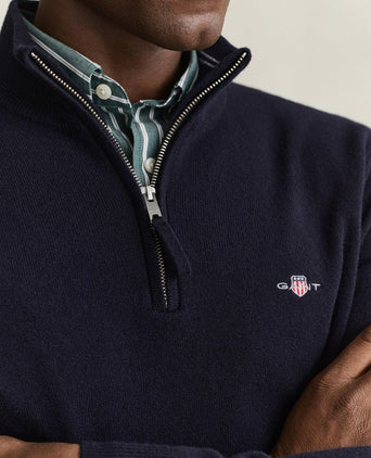 Halfzip lamswol trui donkerblauw