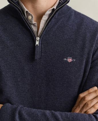 Halfzip lamswol trui donkerblauw