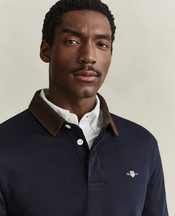 Rugger shield corduroy polo donkerblauw